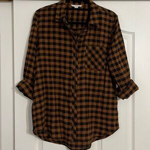 NWOT Brown and black plaid Beach Lunch Lounge button-up shirt